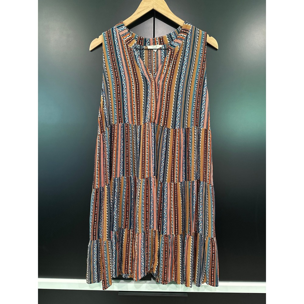 Easel Los Angeles Boho Striped Tiered Mini Dress Womens 3X Sleeveless ED14681X